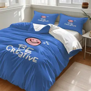 Smiley Face ‘BE CREATIVE’ Duvet Cover Set, comprising one duvet cover and one or two a pillowcase (filling not included). Features high-saturation colors. A couple's duvet cover set, perfect as a gift. A popular bedding item.
