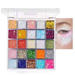 25 Colors Body Glitter Palette, Face Hair Glitter Gel Holographic Chunky Sequins, Glitters Eyeshadow Body Shimmer Makeup for Rave Outfits Mermaid Accessories