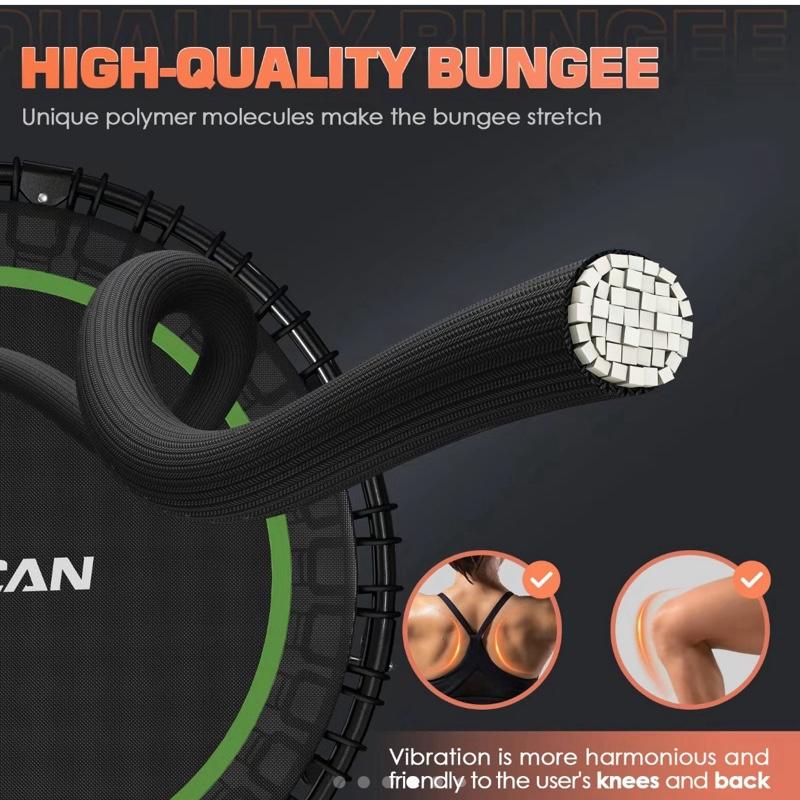 BCAN 450/550 LBS Foldable Mini Trampoline, 40"/48" Fitness Trampoline with Bungees, U Shape Adjustable Foam Handle, Stable & Quiet Exercise Rebounder for Adults Indoor/Outdoor Workout