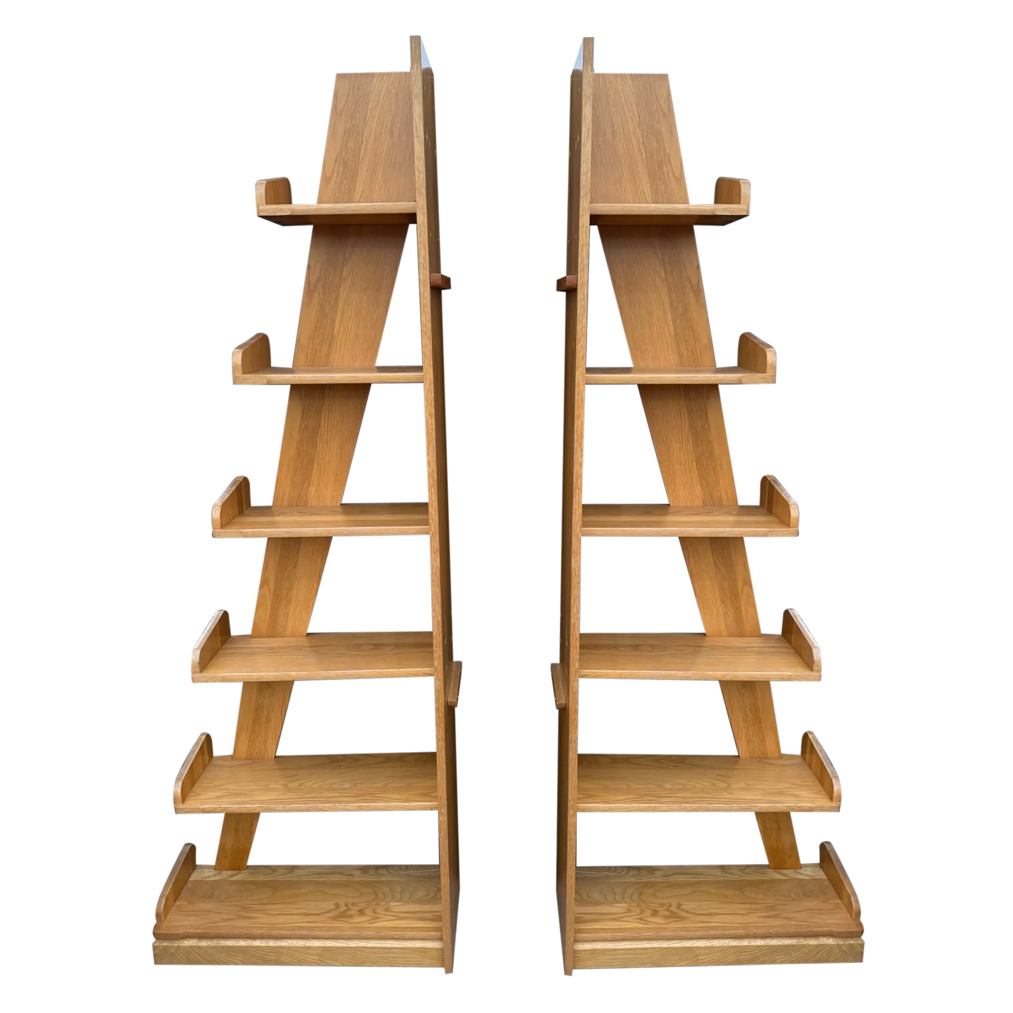 Pair of Belgian Tall Oak A Frame Bookshelves