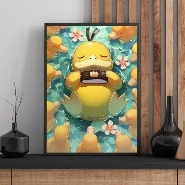 Psyduck Sushi Series Poster, Anime Wall Art, Bedroom Decor, Japanese Home Style, Unframed