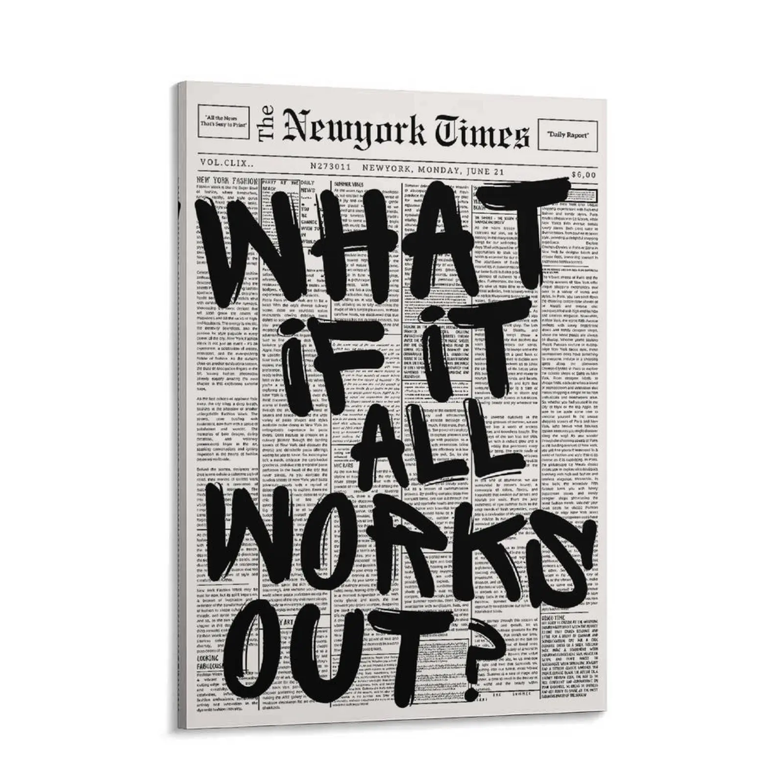 Vintage New York Times Poster, Modern Art, Wall Art, Canvas Printing, Home Decor, Room Decor, Bedroom Decor