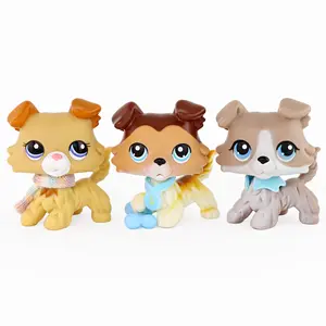 3Pcs Adorable Collie Puppy Mini Figures | Cute Bobble Head Dog Toys with Accessories