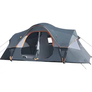 Camping Tent 10-Person-Family Tents, Parties, Music Festival Tent, Big, Easy Up, 5 Large Mesh Windows, Double Layer, 2 Room, Waterproof, Weather Resistant, 18ft x 9ft x78in