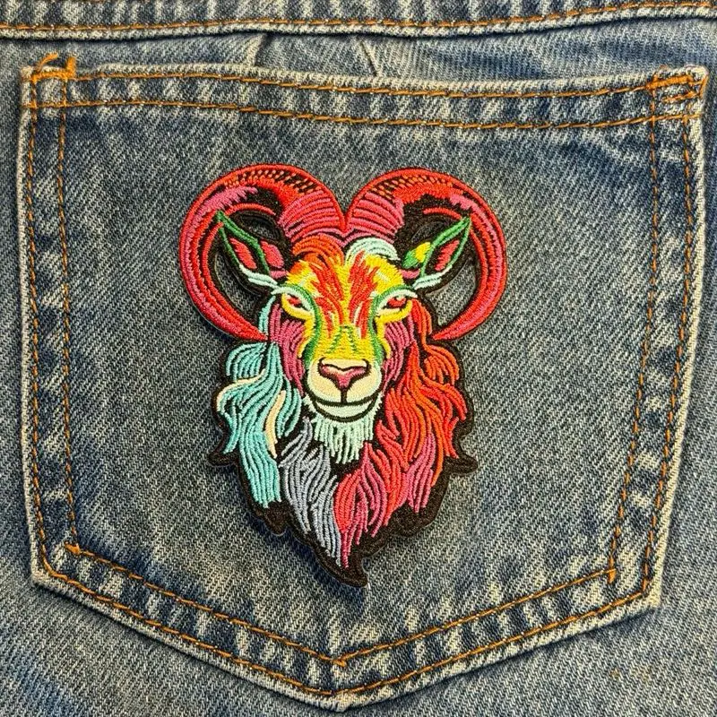 Zaroqui 3.5” Goat Patch Iron On Embroidered Cotton High-Quality Design for Backpacks Jackets Clothing and More Soft Comfortable Material
