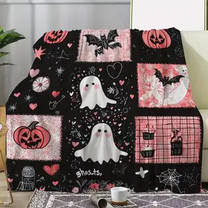 Cozy Flannel Halloween Graphic Throw Blanket with Pumpkin Print - Soft, Warm Home Accessory for Couch, Bed, Travel - Versatile All-Season Gift, Halloween Graphic Throws