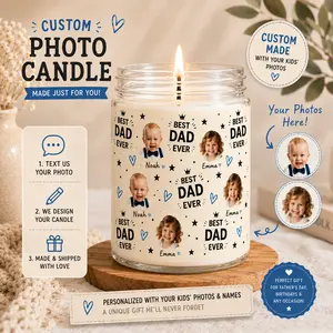 Personalized Dad Candle with Kids Photos, Best Dad Ever Custom Photo Candle Gift for Father’s Day