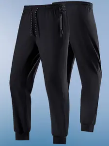 Men's Quick-Dry Fleece Jogger Pants, All-Season Thin Breathable Running Fitness Casual Long Pants, Drawstring Waist, Side Zip Pocket, Multiple Colors