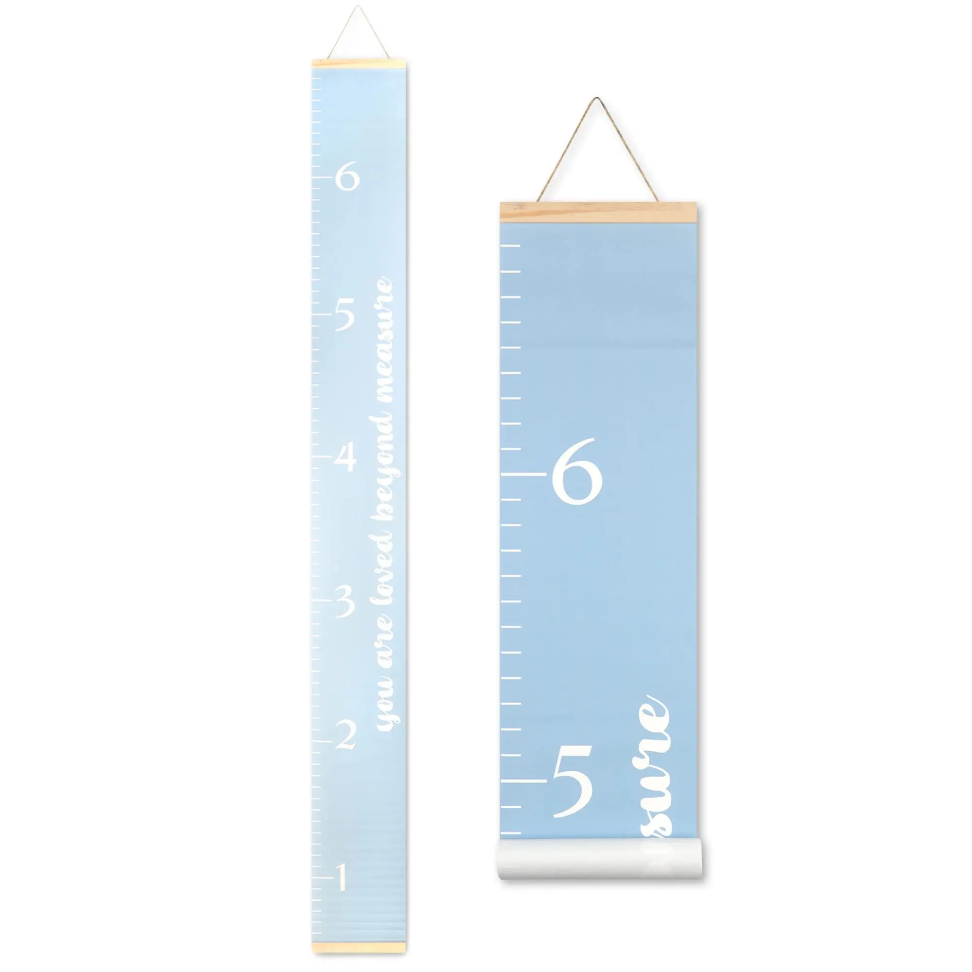 Morxy Canvas Growth Chart for Kids - Unisex Kids Room Wall Decor - Gray Wall Tape with Height Chart for Kids- Blue