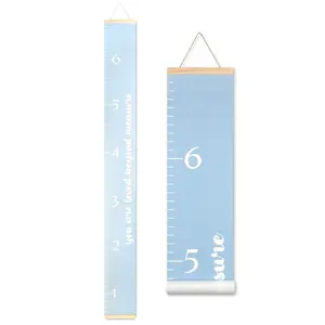 Morxy Canvas Growth Chart for Kids - Unisex Kids Room Wall Decor - Gray Wall Tape with Height Chart for Kids- Blue
