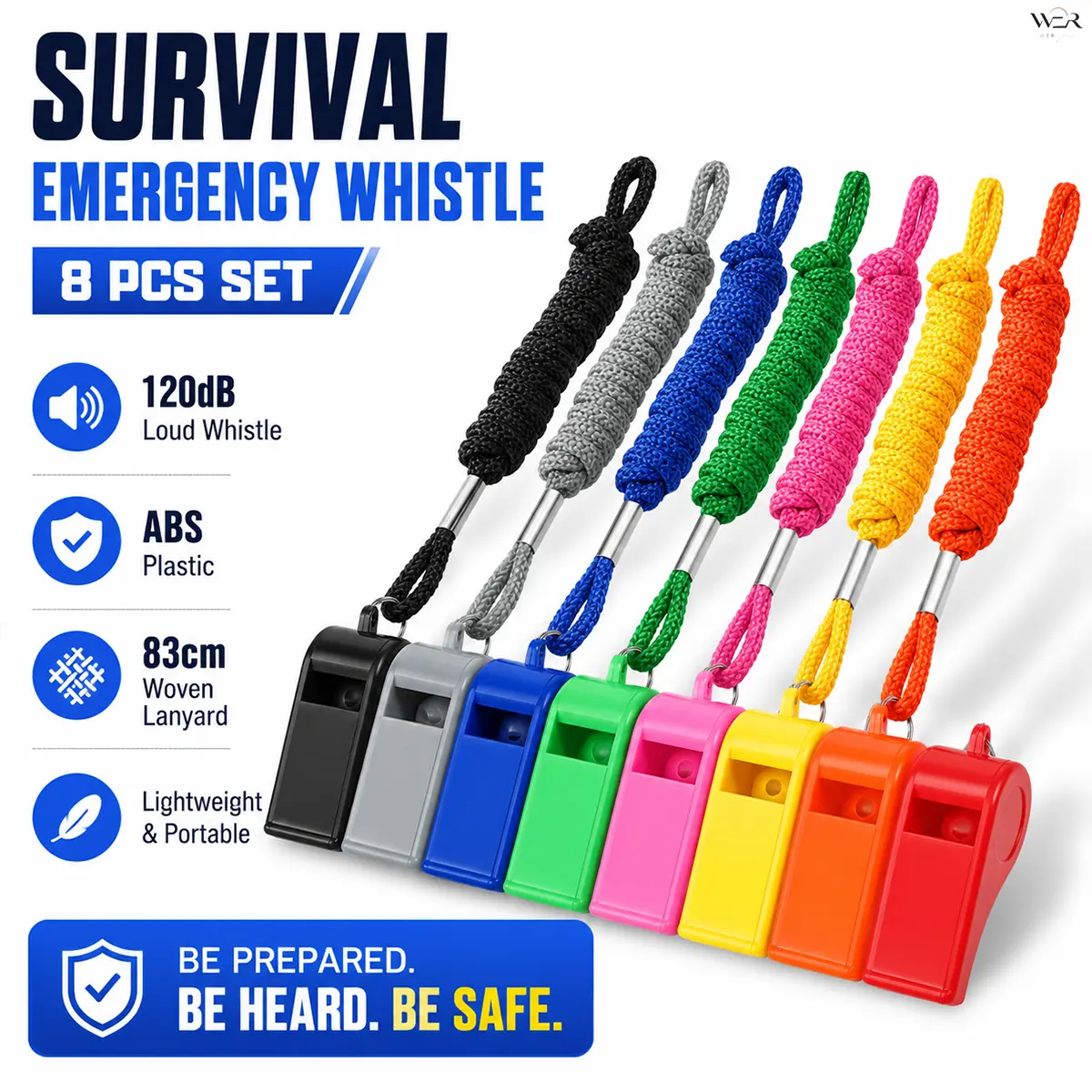 8-Piece Emergency Whistle Set with Woven Lanyards, Vibrant Unisex Whistles for Outdoor Safety, 120dB Loud Sound for Hiking & Special Occasions, Abs Plastic, Compact, Sound Alarm, 8Pcs Set, Comfortable, Everyday Use, Kids, Women