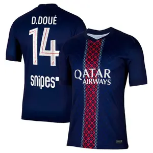 Blue PSG D. Doué Home Soccer Shirt, Dark Blue PSG D. Doué Home Short Sleeve Soccer Jersey