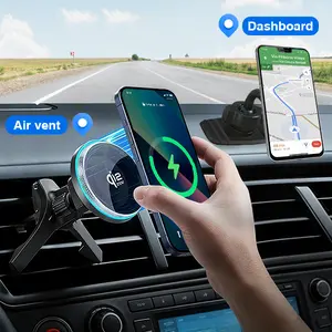 Road Top Qi2.2 Car Magnetic 15W Wireless Charger  for iPhone & Android Semiconductor Cooling & RGB Breathing Lights