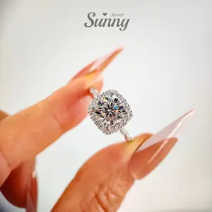 [Sunny Jewel] Lab-Created Cushion Cut Moissanite Ring, 8.5*8.5mm Crystal Clear, D Color VVS Clarity, S925 Sterling Silver Setting, Sparkling Jewelry for Women, Perfect for Wedding / Engagement / Birthday / Party / Festival / Dating / Daily Wear