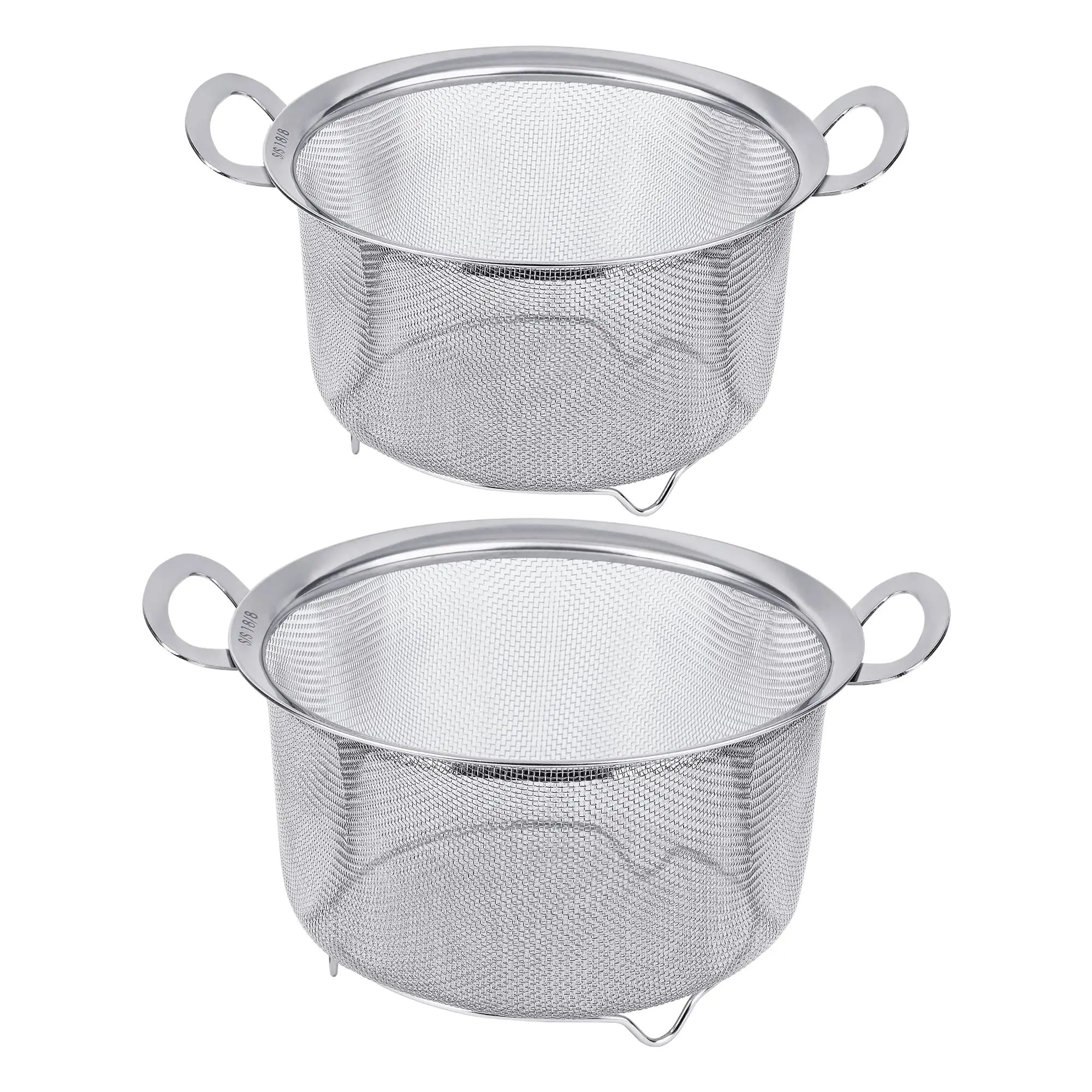 2 Pack Strainers For Kitchen  18/8 Stainless Steel Colander With Handles Fine Mesh Strainer Pasta Rice And Fruit Sieve Resting Feet To Strain Rinse Steam Or Cook Vegetables