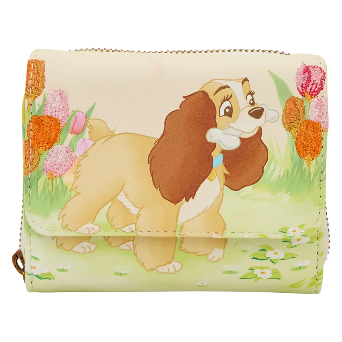 Loungefly Disney Lady and the Tramp Women's Trifold Wallet, Pastel Tulip Cartoon Graphic Card Holder with ID Slot, Trifold Card Holder, Cartoon Graphic Women's Wallets