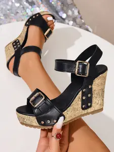 Women's new fashion trendy Stylish wedge sandals, open-toe chunky heel beach sandals, simple, comfortable, versatile casual women's sandals, single strap buckle design, suitable for daily casual wear and summer vacation outfits, a must-have gift.