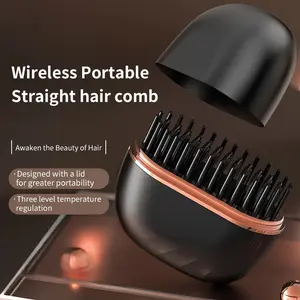 Wireless Hair Straightener Comb, Upgraded Ionic Smooth Hair Brush, Mini Pocket Model, 30s Fast Heating Adjustable Temperature