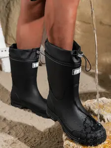 Women's Mid-Calf Rain Boots, Waterproof Non-Slip Design, Rubber Sole, Drawstring Closure, Classic Style, Size Small, Choose One Size Up, Waterproof Wellington Boots, Waterproof Footwear