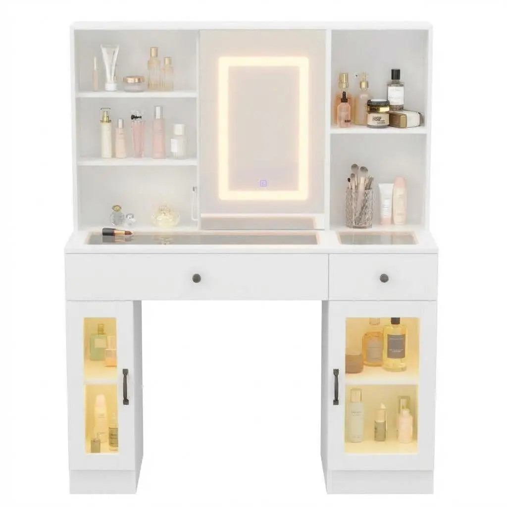 Garvee Vanity Table Featuring Sliding Mirror Design and Multiple Storage Drawers, Ideal Makeup Furniture for Bedroom Dressing Room and Home Beauty Space