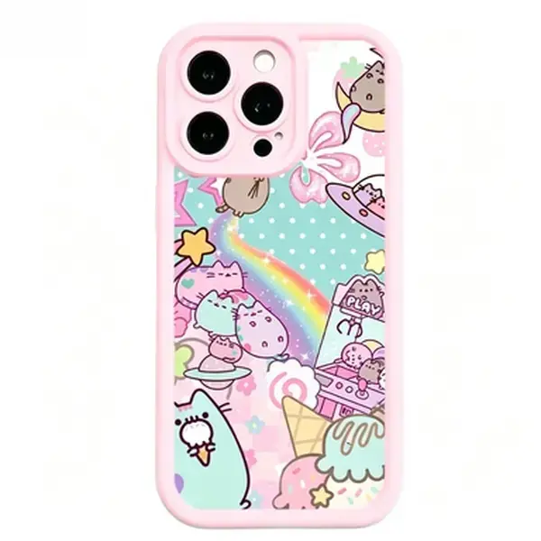 Pusheen Cat Pastel Rainbow Space Cellphone Case - Cute Claw Machine UFO, Ice Cream Graphic Kawaii Galaxy Casing, Shockproof Phone Accessories for iPhone 13-18 Pro Max Plus, Select Samsung Smartphone Models, Women's Gift with Protection,techvibes