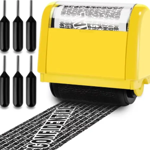 Secure Stamp - Hide Private Information, Unlimited Re-inking, Quick Dry, 100% Safe & Environmentally Friendly, Alcohol-Free, No Odor, Effective for Most Paper