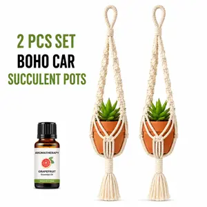 2-Piece Hanging Flower Pots Set with Essential Oil and Artificial Succulents for Home Decor, Hanging Home Supplies