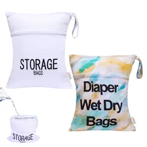 2pcs Waterproof Wet Dry Bags,Reusable with Two Zippered Pockets, clothes wet bags,Travel,Beach,Pool,Daycare,Soiled Baby Items,Yoga Gym Bag,wet bag for swimsuit LW0102A
