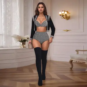 Women's Sexy Elegant Rhinestone 3 Piece Outfit Night Hot Drilling Birthday Party Evening Rompe