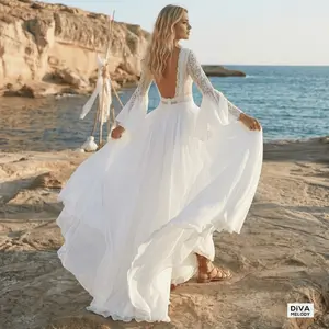 Bohemian Batwing Sleeves Wedding Gown