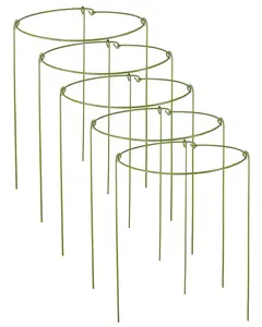 5 Pack Plant Support Stakes, Adjustable Plant Ring Cages with Green Rubber Wrap, Great for Orchids, Indoor and Outdoor Potted Plants, 8 Inches