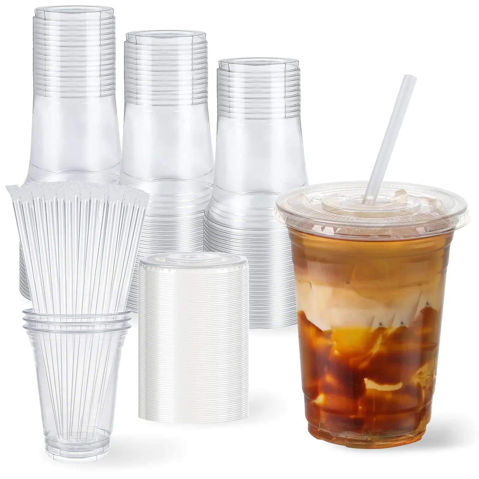 Clear PET Plastic Cups 100 Set 16,20,24 Oz With Lids And Straws For Iced  Coffee Cold Drinks Juice Parfait Smoothie Milkshake Party Supplies  Birthdays Picnics - TikTok Shop