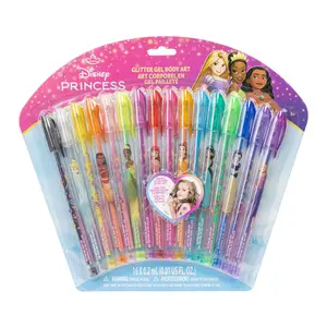 Disney Princess 16 Piece Glitter Pen Body Art Set, Glittery and Bright Colors, Ages 3+ By Townley Girl