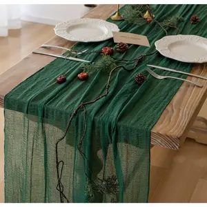 Emerald Green Table Runner Cheesecloth Gauze 120 Inch 10 FT Rustic Boho Cheese Cloth Table Decor for Wedding Bridal Shower Party Long Sheer Vintage Spring Home Decorations