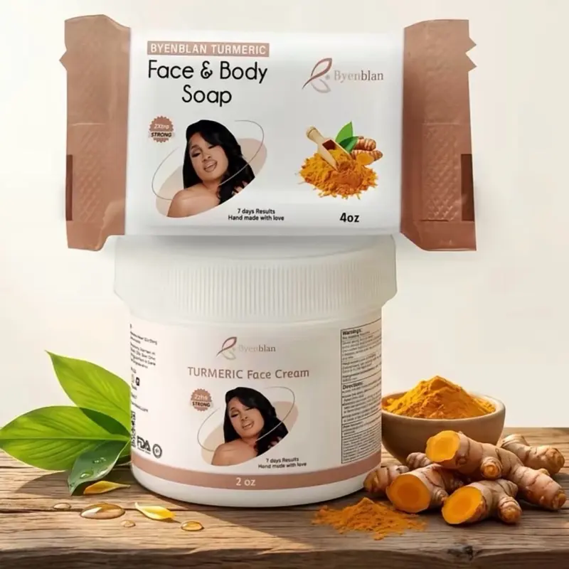 Grimèl Dyòl Nwè turmeric face Set cream Skin Repair Moisturizing Smoother  Exfoliate (1 piece 7oz soap and one 2oz face)