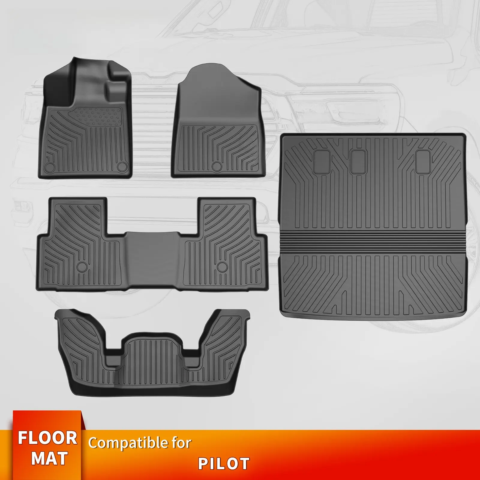 3Row Floor Mats +Cargo Liner+ Backrest Mat For 2023-2025  Pilot All Weather