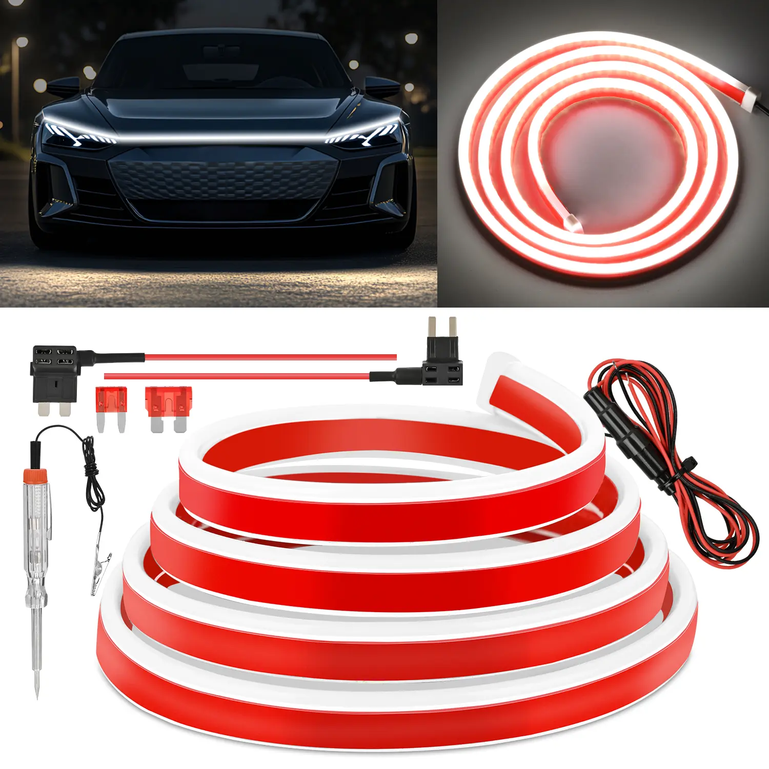 Nilight LED Hood Light Strip, 70Inch Flexible Car Hood Light Waterproof Dynamic Startup Daytime Running Light for Cars, SUVs, Trucks, White, Vehicle Accessories, Car Accessories Led Backlights