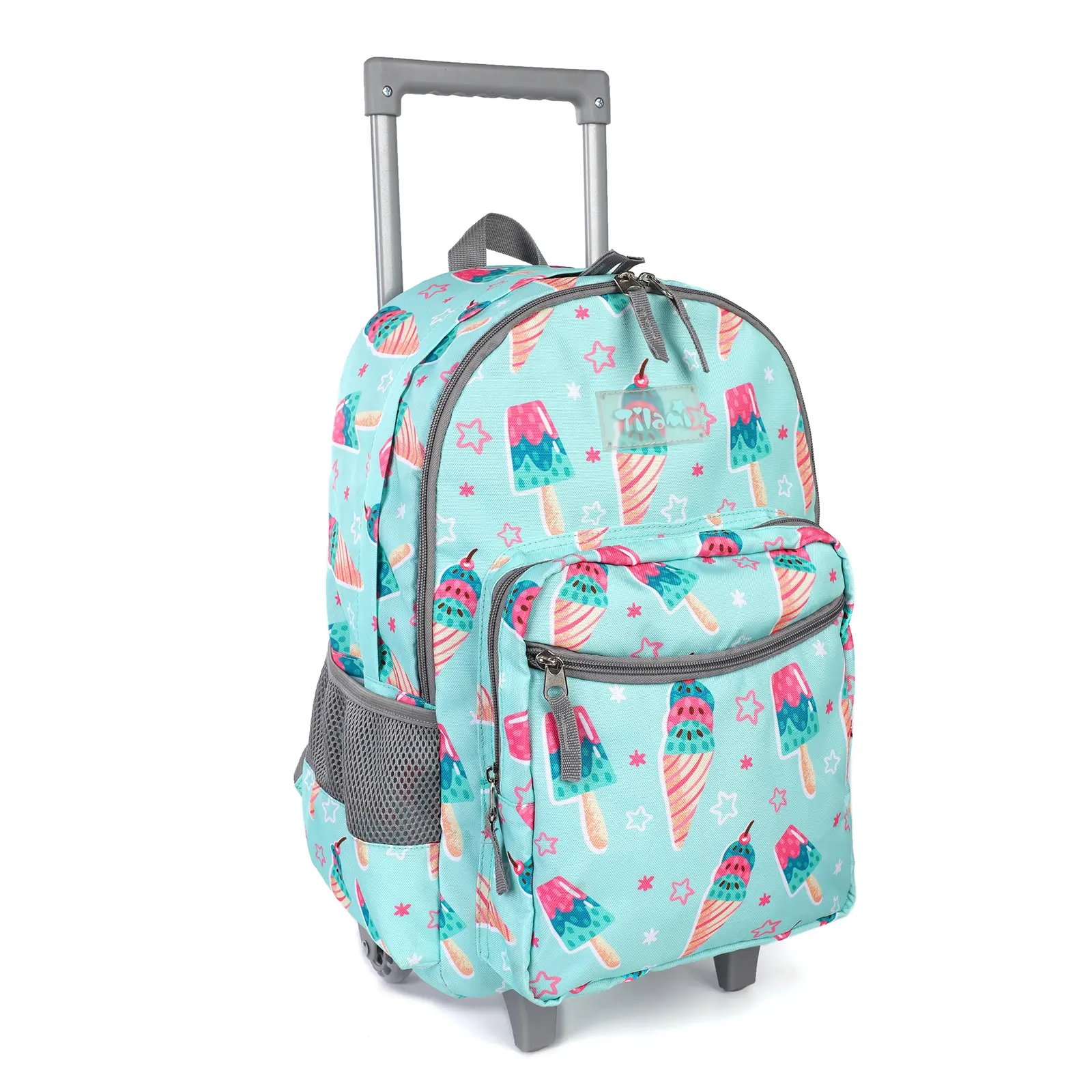 Tilami Rolling Backpack 18 inch Double Handle Wheeled Boys Girls Travel School Luggage Trip, Icecream Green