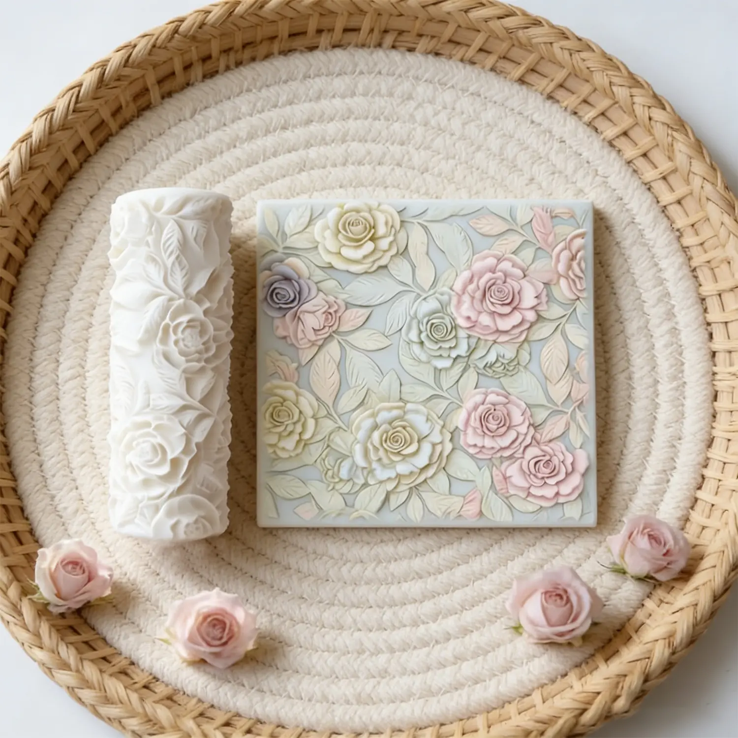 Retro Rose Texture Roller, Manual Clay Rolling Tool, Relief Texture, Suitable for Ceramics, Manufacturing, Crafts, Making, Durable Hand-Formed Mold, High-Detail 3D Roller, Ideal for Polymer Clay, Pottery Crafts, Plastic Material, Clay Tools