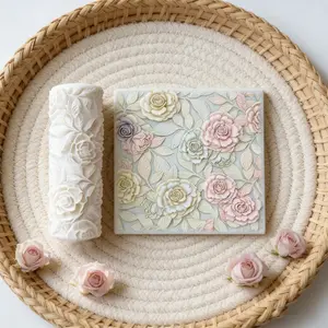Retro Rose Texture Roller, Manual Clay Rolling Tool, Relief Texture, Suitable for Ceramics, Manufacturing, Crafts, Durable Hand-Formed Mold, High-Detail 3D Roller, Ideal for Polymer Clay, Ceramics, and Pottery Crafts, Plastic Material