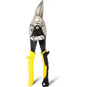 10 Inch Aviation Tin Snips Left Cut, Heavy Duty Sheet Metal Cutter Snips Shears Cutting Metal Sheet Chrome Vanadium Steel Sharp Blades Safety Latch Hand ToolsSurfoze