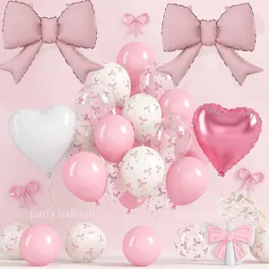 36-Piece Bow Heart Latex Balloons Set, Includes 2 Bows, 2 Aluminum Foil Hearts, Perfect for Birthday Parties, Wedding Decorations