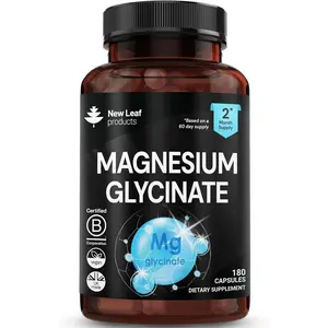 Magnesium Glycinate Supplements - 180 High Strength Capsules - 315mg Magnesium Per Serving - Pure Active Ingredient - Made by New Leaf, UK Manufactured