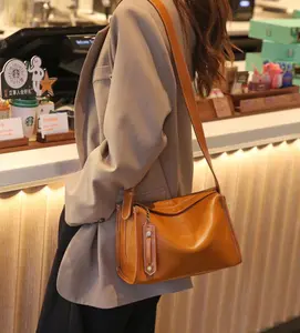 F25-【Genuine leather】New elegant leather one-shoulder cross-body bag simple women's bag zipper soft bag