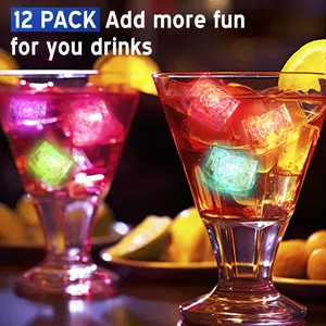 12pcs 24pcs LED ice cubes，Color Changing Liquid Activated LED Light Ice Cubes, Food Safe Glow Luminous Ice Cubes for Cocktail, Bar, Wedding, Birthday Party Decor 12pcsMulti Color Rainbow Flash Light Up Ice Cube Glow Ice Cube ~Fast Ship