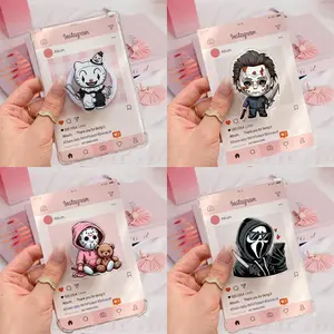 Cute Chibi Horror Movie Character Collapsible Phone Grip Aesthetic Scary Theme Phone Accessory for Secure Handling and Hands Free Viewing Experience for Teens and Horror Fans