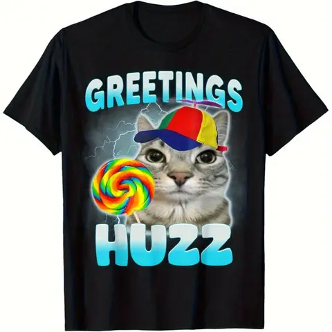 Lollipop Cat Meme Greetings Huzz Funny Silly Cats Brainrot T-Shirt