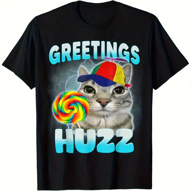 Lollipop Cat Meme Greetings Huzz Funny Silly Cats Brainrot T-Shirt