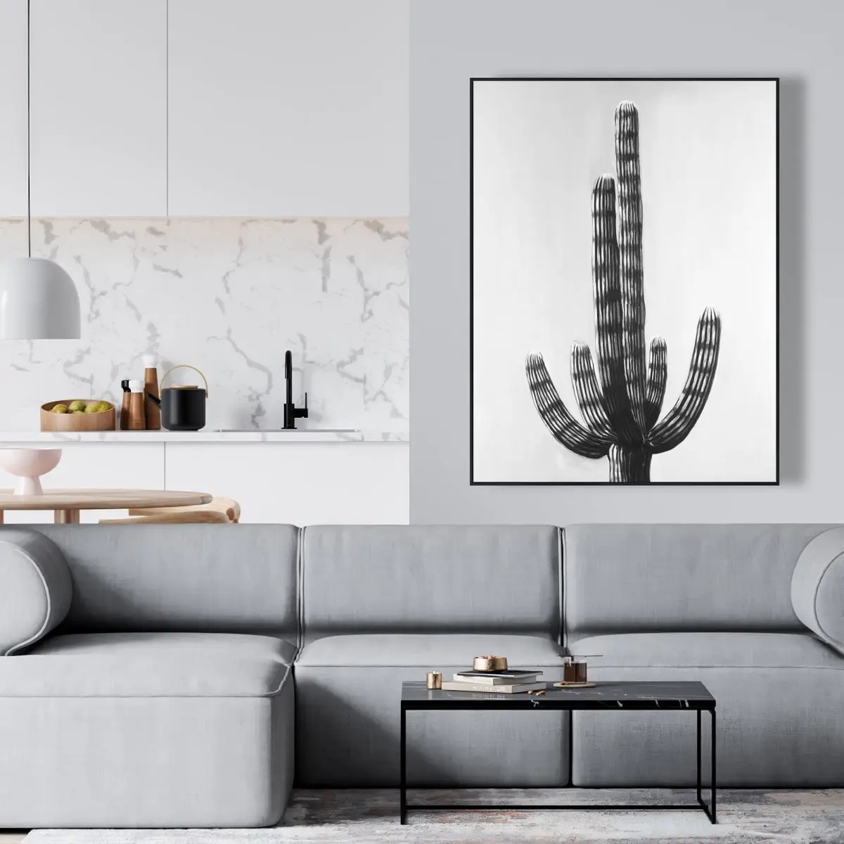 360 Stand 36x48 in. Cactus Framed Wall Art - Scandinavian Frame, Minimalist Botanical Print, Artistic Flower Plant Photo for Home Decor, Room Supplies, Posters & Prints, Decoration, Artwork, Nature