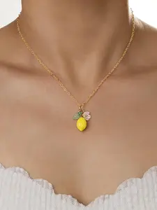 Cute Lemon Flower Pendant Necklace for Women & Girls, Elegant Necklace, Dainty Fashion Jewelry, Fashion Jewelry for Party, Daily Clothing Decor, Trendy All-match & Exquisite Jewelry for Birthday Gift